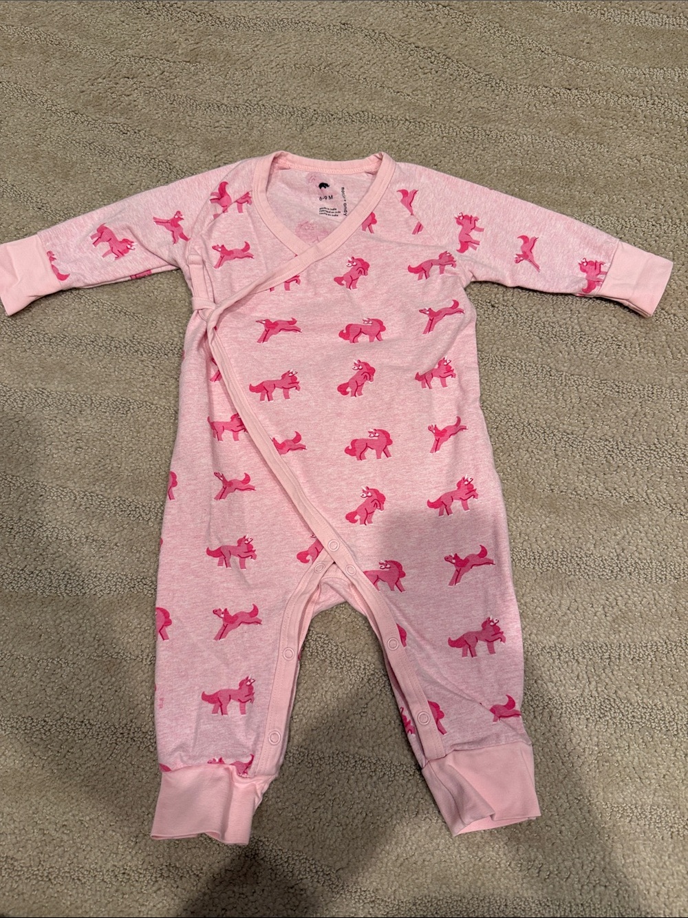 Monica and Andy Baby Pink Unicorn-Print Wrap Front Footed Pajamas GUC